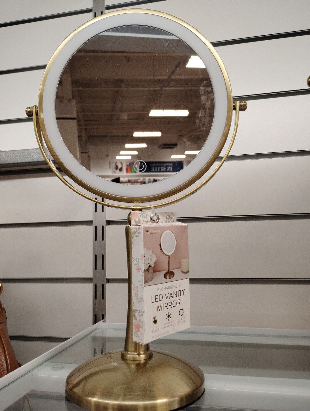 New  LED Vanity Mirror in Brushed Gold - Rechargeable Vanity Mirror